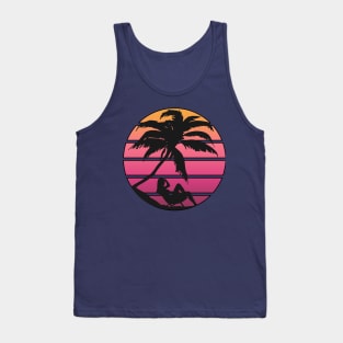 Pink Synth Inspired Beach Sunrise Silhouette Tank Top